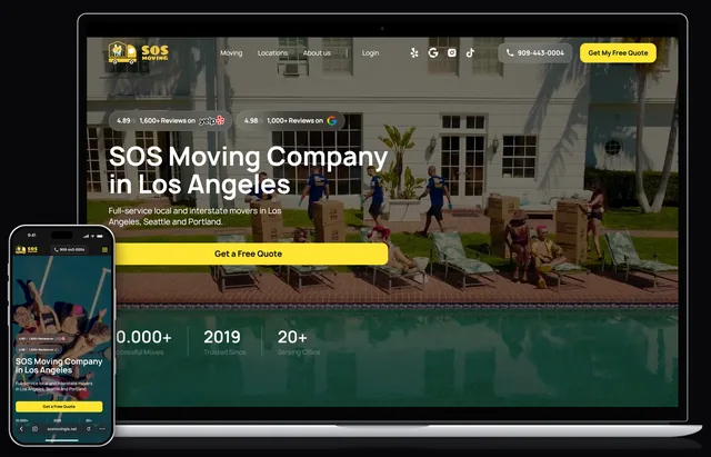 SOS Moving LA website on a laptop and a phone